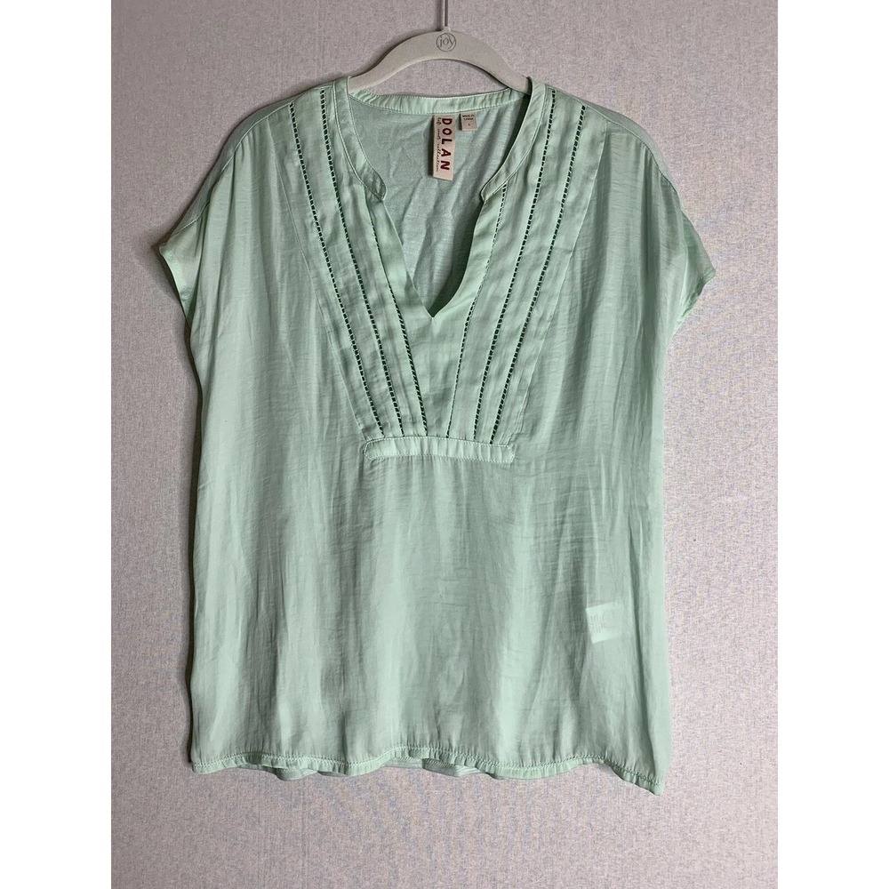 Dolan Left Coast Collection Blouse Womens S Mint Green V-Neck Boho Top Coastal